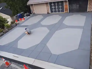 Two-Tone Octagon Pattern Driveway by Down Right Concrete, Puget Sound area