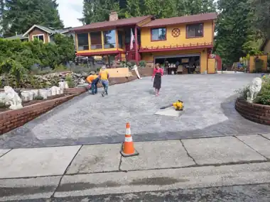 Stamped Driveway, Stone Walls & Exposed Steps, Puget Sound WA, photo 3